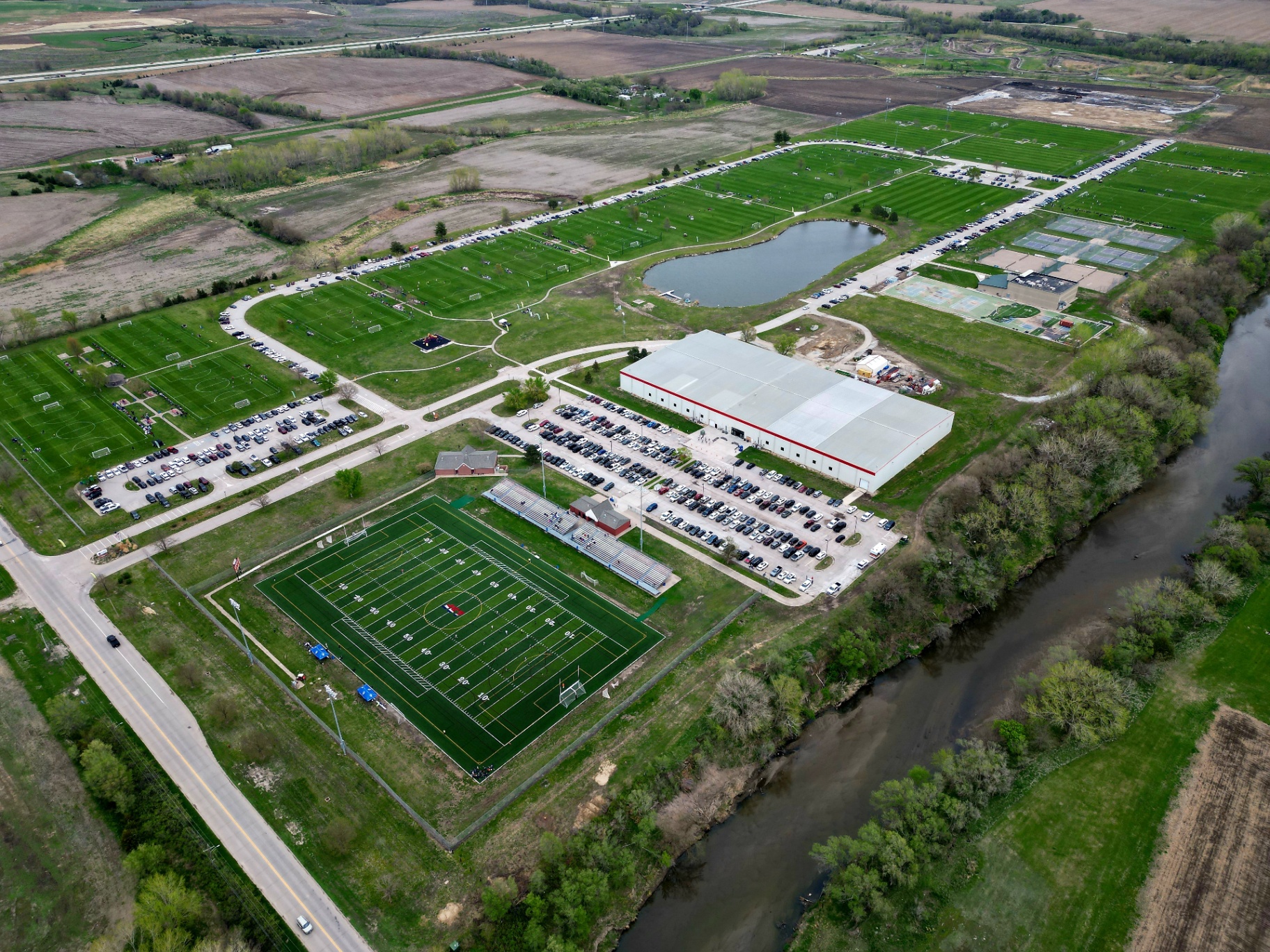 LSF Campus aerial view showing sports fields and facilities